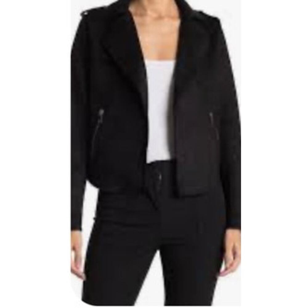 Tahari NWT Black Faux Suede Cropped Collared Stretch Open Moto Jacket Size XL